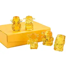 Set statuete Buddha FuLuShouXiCai, 5 binecuvantari ale familiei pentru prosperitate in casa, cristal Citrin galben cutie cadou cu satin