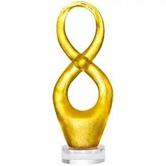 Cifra 8 statueta, simbol infinit norocos, cristal liuli cerat insertii aurii, galben 22 cm