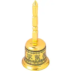 Clopot tibetan cu 8 simboluri norocoase feng shui, pentru multiplicarea norocului, metal, auriu