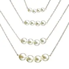 Colier perle multilayer, patru randuri de lantisoare cu perle albe