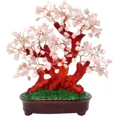 Copacei decorativi cuart roz XXL, pietre semipretioase pentru dragoste si casatorie, suport ghiveci, 25-27 cm