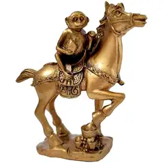 Maimuta pe cal cu piersica, obiect feng shui pentru promovare rapida in cariera si mentinerea pozitiei, succes in afaceri, statueta auriu