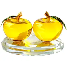 2 mere cristal k9, suport aromaterapie pentru armonie în cuplu și purificarea spațiilor, galben 12 cm