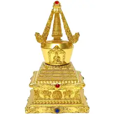 Stupa Feng Shui pentru armonie, amuleta impotriva violentei si situatiilor de conflict, obiect decor metal auriu 80mm