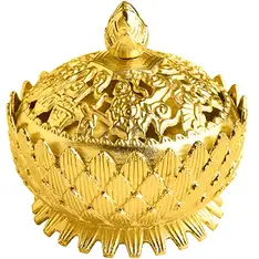 Vasul Abundentei, obiect feng shui cu lotus si 8 simboluri norocoase, pentru sporire bani, metal auriu