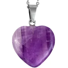 Pandantiv Amestist, piatra iubirii și a creativității, set lanțșor inoxidabil cu cristal natural în formă de inimă mov 2 cm