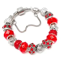 Brățară zodia Scorpion tip Pandora, suflată cu argint cu strasuri montate în charmuri, inox solid de calitate roșu 19 cm