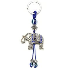 Breloc elefant cu trompa în sus și ochi magic norocos, talisman pentru protecție împotriva relelor și a deochiului, metal solid de calitate 14 cm