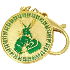 Breloc Iepure cu flori de piersic, amuletă feng shui pentru atragerea dragostei și căsătoriei, metal solid verde 10 cm