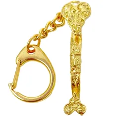 Breloc Ru Yi cu sceptrul puterii, amuletă feng shui pentru amplificarea autorității și funcțiilor de conducere, metal auriu 9.5 cm