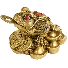 Broasca Feng Shui cu pietre rosii si monede, talisman pentru bani, statueta 55 mm
