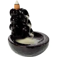 Fantana conuri parfumate backflow Bambus, simbol de dezvoltare și bani, set 2 conuri fumigene cu efect de gheata calda, ceramica 9 cm negru