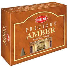 Conuri parfumate Ambra, gama profesionala HEM Mystic Amber, aroma orientală și dulce, set 10 conuri (25g) aromaterapie suport metalic inclus