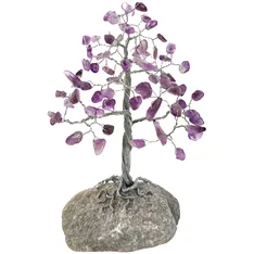 Copacei decorativi Ametist, pietrele divinitatii pentru dragoste, copacel feng shui cristale pe suport de piatra naturala, handmade 15 cm mov