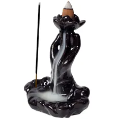 Fântână Lotus în Mână, suport de aromaterapie conuri backflow, 10 cm negru