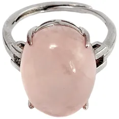 Inel cuart roz, piatra mare 2.7 cm forma marquise, placat cu rodiu, reglabil