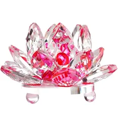 Lotus roz, decoratiune cristal k9 tip nufar pentru living sau dormitor, obiect feng shui pentru armonie, 8 cm