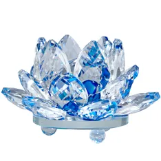 Lotus albastru, decoratiune din cristal de sticla tip nufar, amuleta pentru armonie, 8 cm