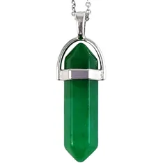 Pandantiv Jad verde, piatra armoniei, cristal natural hexagonal 34 mm dublu vârf 