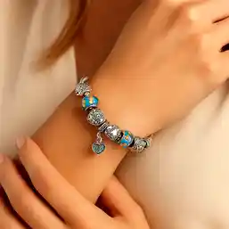 Set pandantiv cuarț albastru și brățară Pandora cu sticlă Murano