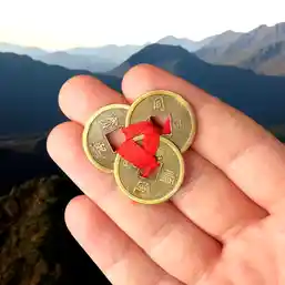 Amuleta trei monede chinezesti legate cu fir rosu