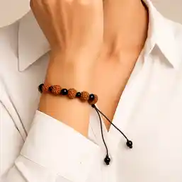 Brățara șnur Rudraksha Agat Negru