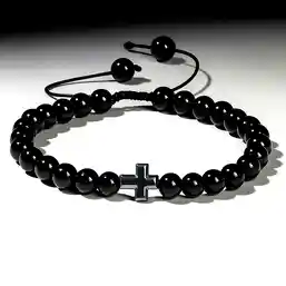 Brățară Agate negre cu cruciuliță Hematit
