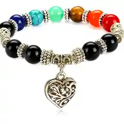 Brățară pietre de vindecare 7 chakre și inimă gravată