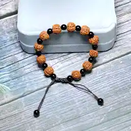 Brățara șnur Rudraksha Agat Negru