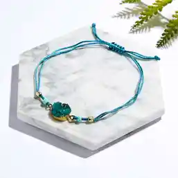 Set Bratara Cuart Turcoase placata cu aur si snur