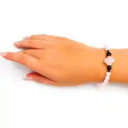 Brățară Cuart roz cu trifoi norocos cu 4 foi