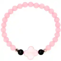 Brățară Cuart roz cu trifoi norocos cu 4 foi