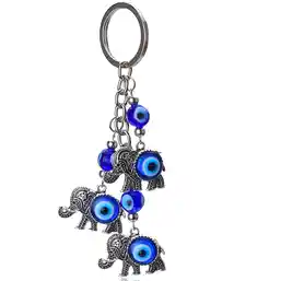 Breloc 3 elefanți cu trompa în sus si ochi albastru norocos