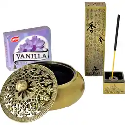 Set cadou doua suporturi de conuri din metal cu mantre fericire si conuri parfumate aroma de Vanilie