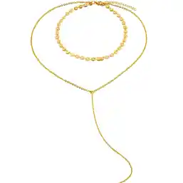 Choker colier dublu cu salba de banuti si lantisor lung cu pandantiv tip ac