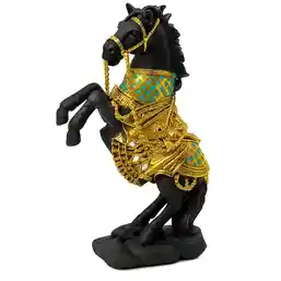 Statuie cal negru cu șa aurie