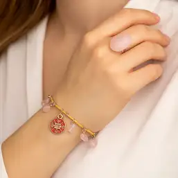 Imagine Set brățară Boho și inel Quartz Roz