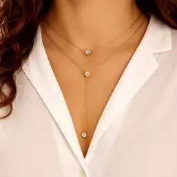 Imagine Colier dublu choker cu trei strasuri cristal elegant