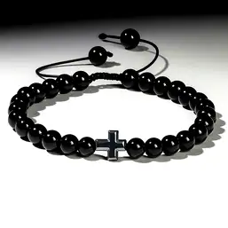 Imagine Brățară Agate negre cu cruciuliță Hematit