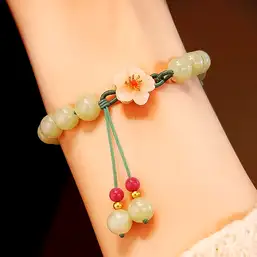 Imagine Brățară din Jad Natural de calitate cu Floare de Piersic