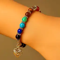 Imagine Brățară pietre de vindecare 7 chakre și inimă gravată