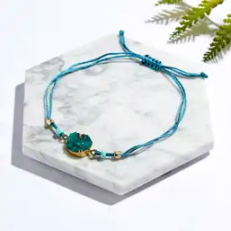 Imagine Set Bratara Cuart Turcoase placata cu aur si snur