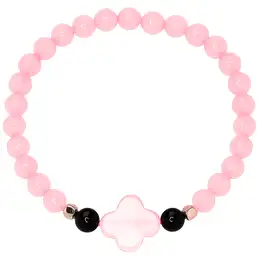 Imagine Brățară Cuart roz cu trifoi norocos cu 4 foi