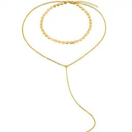 Imagine Choker colier dublu cu salba de banuti si lantisor lung cu pandantiv tip ac