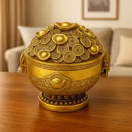 Imagine Vasul abundentei feng shui cu monede pepite