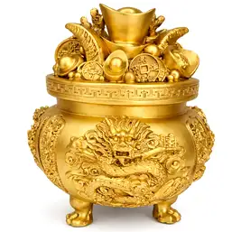 Imagine Vasul abundentei feng shui cu monede pepite