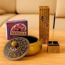 Set cadou doua suporturi de conuri din metal cu mantre fericire si conuri parfumate aroma de Vanilie