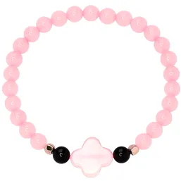 Brățară Cuart roz cu trifoi norocos cu 4 foi