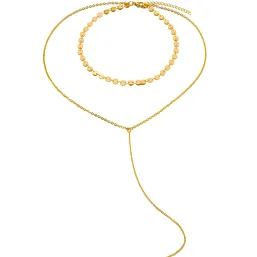 Choker colier dublu cu salba de banuti si lantisor lung cu pandantiv tip ac