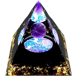 Piramida orgonica cristale Ametist și Obsidian